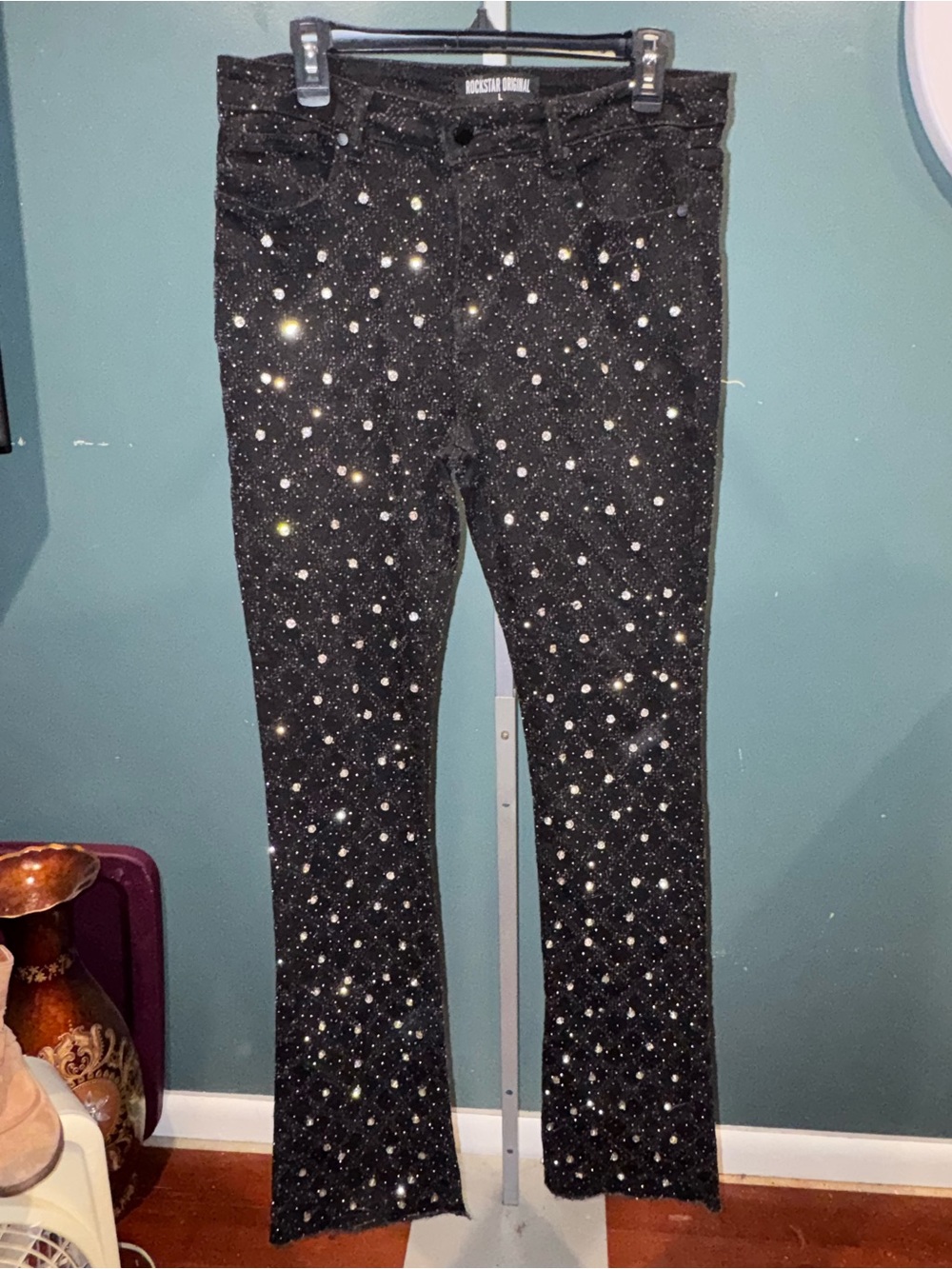Rockstar Original Black Sparkle Flare Jeans